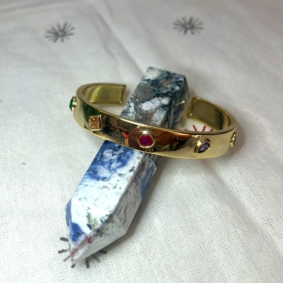 Gold Colored Crystal Bangle Cuff Bracelet - Picture 4 of 8